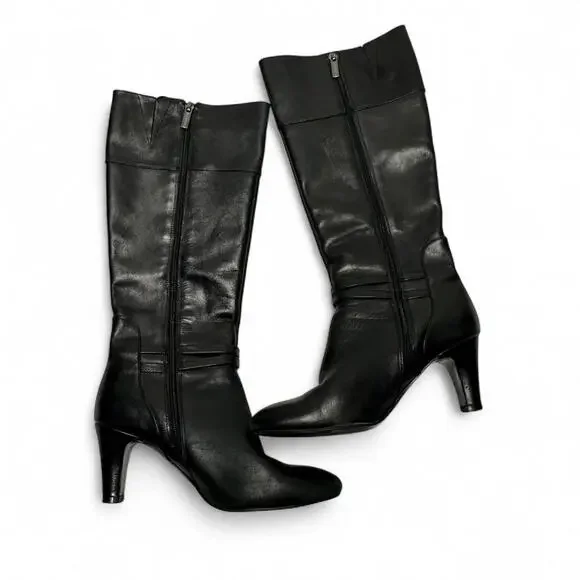 Bandolino Black Knee High Leather Vintage Womens Boots Buckle Detail Size 6 1/2 - Picture 2 of 7